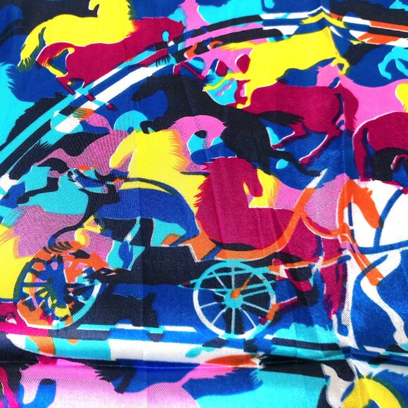 Scarf 19" x 19" Square Satin Horses print neckerchief - Picture 2 of 4